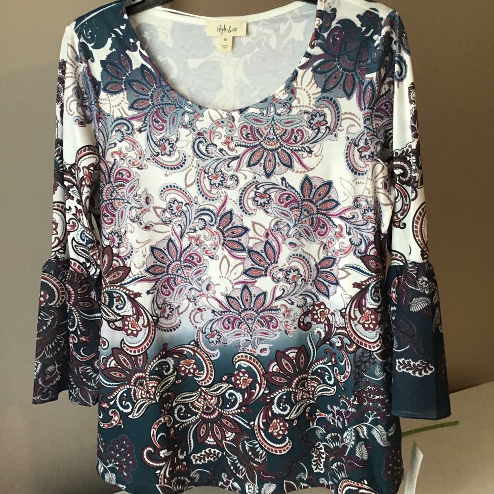 Style & Co. Women's Printed Bell-Sleeve Top XS